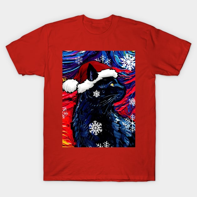 Black Cat Santa T-Shirt by sagittariusgallery